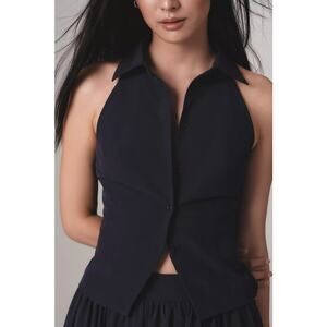 Extro&Vert Lily Collared Vest Top - XS - Navy